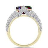Inel din Argint 925 Placat cu Aur ( 4.39 grame ) cu Opal Etiopian Negru Lega Dembi și Topaz Alb 3.71 Carate