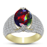 Inel din Argint 925 Placat cu Aur ( 4.39 grame ) cu Opal Etiopian Negru Lega Dembi și Topaz Alb 3.71 Carate