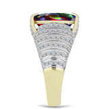 Inel din Argint 925 Placat cu Aur ( 4.39 grame ) cu Opal Etiopian Negru Lega Dembi și Topaz Alb 3.71 Carate