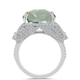Inel din Argint 925 ( 7.75 grame ) cu Ametist Verde și Topaz Alb 10.58 Carate