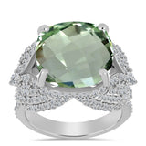 Inel din Argint 925 ( 7.75 grame ) cu Ametist Verde și Topaz Alb 10.58 Carate