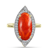 Inel din Argint 925 Placat cu Aur ( 3.11 grame ) cu Coral Roșu Burete și Topaz Alb 4.48 Carate