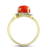 Inel din Argint 925 Placat cu Aur ( 3.11 grame ) cu Coral Roșu Burete și Topaz Alb 4.48 Carate
