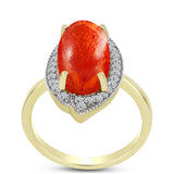 Inel din Argint 925 Placat cu Aur ( 3.11 grame ) cu Coral Roșu Burete și Topaz Alb 4.48 Carate