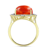 Inel din Argint 925 Placat cu Aur ( 3.66 grame ) cu Coral Roșu Burete și Topaz Alb 10.22 Carate