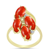 Inel din Argint 925 Placat cu Aur ( 3.54 grame ) cu Coral Roșu Burete și Topaz Alb 3.89 Carate