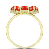 Inel din Argint 925 Placat cu Aur ( 3.85 grame ) cu Coral Roșu Burete și Topaz Alb 3.58 Carate