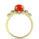 Inel din Argint 925 Placat cu Aur ( 4.56 grame ) cu Coral Roșu Burete și Topaz Alb 3.27 Carate