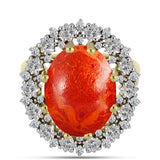 Inel din Argint 925 Placat cu Aur ( 5.92 grame ) cu Coral Roșu Burete și Zircon Alb 9.42 Carate