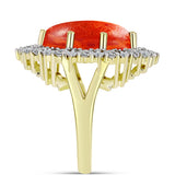 Inel din Argint 925 Placat cu Aur ( 5.92 grame ) cu Coral Roșu Burete și Zircon Alb 9.42 Carate