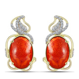 Cercei din Argint 925 Placat cu Aur ( 5.91 grame ) cu Coral Roșu Burete și Topaz Alb 10.55 Carate