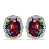 Cercei din Argint 925 Placat cu Aur ( 4.06 grame ) cu Opal Etiopian Negru Lega Dembi și Topaz Alb 3.59 Carate