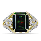Inel din Argint 925 Placat cu Aur ( 4.91 grame ) cu Opal Etiopian Negru Lega Dembi și Topaz Alb 4.1 Carate