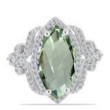 Inel din Argint 925 ( 4.17 grame ) cu Ametist Verde și Topaz Alb 5.84 Carate
