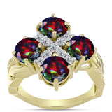 Inel din Argint 925 Placat cu Aur ( 4.58 grame ) cu Opal Etiopian Negru Lega Dembi și Topaz Alb 2.43 Carate