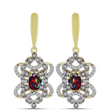 Cercei din Argint 925 Placat cu Aur ( 5.8 grame ) cu Opal Etiopian Negru Lega Dembi și Topaz Alb 1.74 Carate