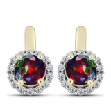 Cercei din Argint 925 Placat cu Aur ( 3.64 grame ) cu Opal Etiopian Negru Lega Dembi și Topaz Alb 1.52 Carate