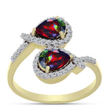 Inel din Argint 925 Placat cu Aur ( 3.66 grame ) cu Opal Etiopian Negru Lega Dembi și Topaz Alb 1.29 Carate