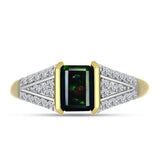 Inel din Argint 925 Placat cu Aur ( 2.91 grame ) cu Opal Etiopian Negru Lega Dembi și Topaz Alb 0.83 Carate