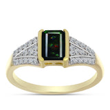 Inel din Argint 925 Placat cu Aur ( 2.91 grame ) cu Opal Etiopian Negru Lega Dembi și Topaz Alb 0.83 Carate