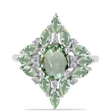 Inel din Argint 925 ( 3.29 grame ) cu Ametist Verde și Topaz Alb 3.52 Carate