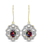 Cercei din Argint 925 Placat cu Aur ( 3.76 grame ) cu Opal Etiopian Negru Lega Dembi și Topaz Alb 1.64 Carate
