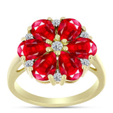 Inel din Argint 925 Placat cu Aur ( 3.86 grame ) cu Agat Roșu și Topaz Alb 3.83 Carate