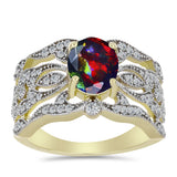 Inel din Argint 925 Placat cu Aur ( 4.55 grame ) cu Opal Etiopian Negru Lega Dembi și Topaz Alb 1.68 Carate