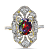 Inel din Argint 925 Placat cu Aur ( 3.98 grame ) cu Opal Etiopian Negru Lega Dembi și Topaz Alb 1.48 Carate