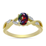 Inel din Argint 925 Placat cu Aur ( 2.76 grame ) cu Opal Etiopian Negru Lega Dembi și Topaz Alb 0.54 Carate
