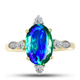 Inel din Argint 925 Placat cu Aur ( 2.7 grame ) cu Cuarț Păun și Topaz Alb 3.42 Carate