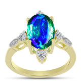 Inel din Argint 925 Placat cu Aur ( 2.7 grame ) cu Cuarț Păun și Topaz Alb 3.42 Carate