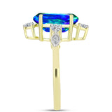 Inel din Argint 925 Placat cu Aur ( 2.7 grame ) cu Cuarț Păun și Topaz Alb 3.42 Carate