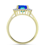 Inel din Argint 925 Placat cu Aur ( 2.99 grame ) cu Cuarț Păun și Topaz Alb 3.12 Carate