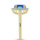 Inel din Argint 925 Placat cu Aur ( 2.99 grame ) cu Cuarț Păun și Topaz Alb 3.12 Carate