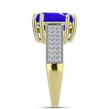 Inel din Argint 925 Placat cu Aur ( 4.28 grame ) cu Agat Albastru și Topaz Alb 6.24 Carate