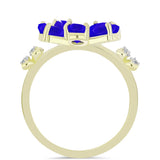 Inel din Argint 925 Placat cu Aur ( 3.2 grame ) cu Agat Albastru și Topaz Alb 2.2 Carate
