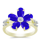 Inel din Argint 925 Placat cu Aur ( 3.2 grame ) cu Agat Albastru și Topaz Alb 2.2 Carate