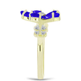 Inel din Argint 925 Placat cu Aur ( 3.2 grame ) cu Agat Albastru și Topaz Alb 2.2 Carate