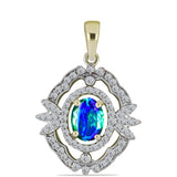 Pandantiv din Argint 925 Placat cu Aur ( 2.56 grame ) cu Cuarț Păun și Topaz Alb 1.82 Carate
