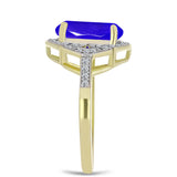 Inel din Argint 925 Placat cu Aur ( 3.27 grame ) cu Agat Albastru și Topaz Alb 4.53 Carate