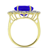 Inel din Argint 925 Placat cu Aur ( 4.06 grame ) cu Agat Albastru și Topaz Alb 9.25 Carate
