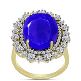 Inel din Argint 925 Placat cu Aur ( 4.06 grame ) cu Agat Albastru și Topaz Alb 9.25 Carate