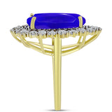 Inel din Argint 925 Placat cu Aur ( 4.06 grame ) cu Agat Albastru și Topaz Alb 9.25 Carate