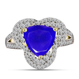Inel din Argint 925 Placat cu Aur ( 4.08 grame ) cu Agat Albastru și Topaz Alb 3.58 Carate