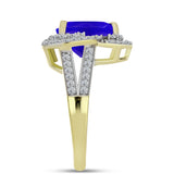 Inel din Argint 925 Placat cu Aur ( 4.08 grame ) cu Agat Albastru și Topaz Alb 3.58 Carate