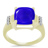Inel din Argint 925 Placat cu Aur ( 3.45 grame ) cu Agat Albastru și Topaz Alb 3.74 Carate