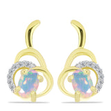 Cercei din Argint 925 Placat cu Aur ( 3.49 grame ) cu Opal Welo și Topaz Alb 0.67 Carate