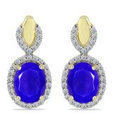 Cercei din Argint 925 Placat cu Aur ( 4.68 grame ) cu Agat Albastru și Topaz Alb 3.91 Carate