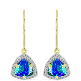 Cercei din Argint 925 Placat cu Aur ( 2.5 grame ) cu Cuarț Păun și Topaz Alb 3.69 Carate